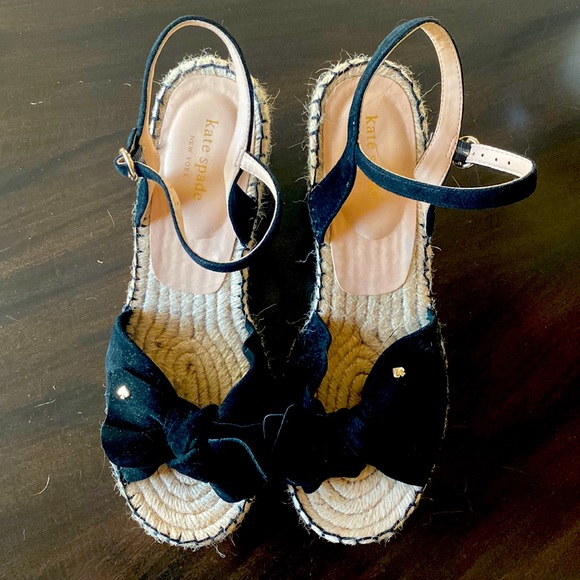 Kate Spade Wedges. Size 10. Black suede with cute bow. Barely worn. - Picture 1 of 3